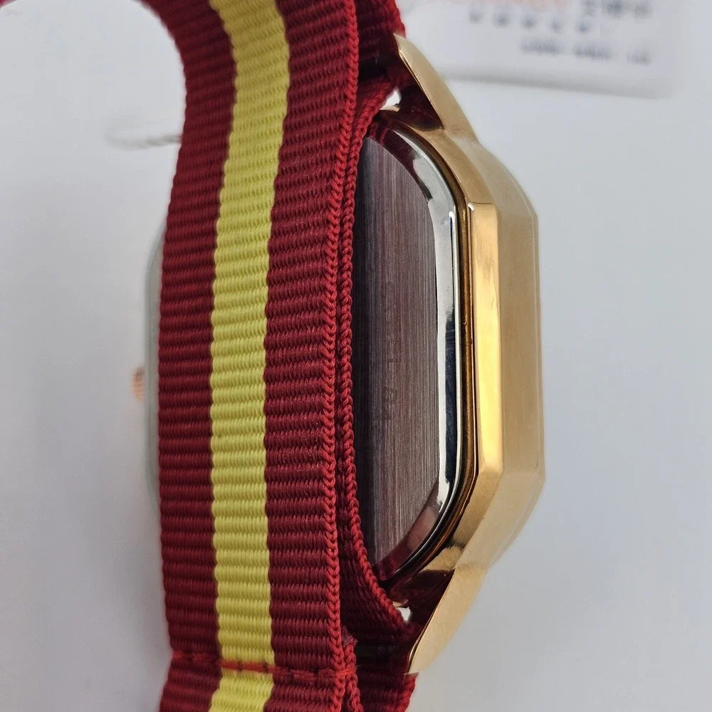 42MM Minimalist Watch Men Black Dial Gold Case‎ Date Red Yellow Canvas Strap